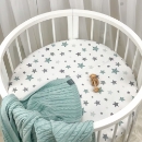 Husa saltea rotunda patut bebe copii cu elastic, Stelute menta (2)
